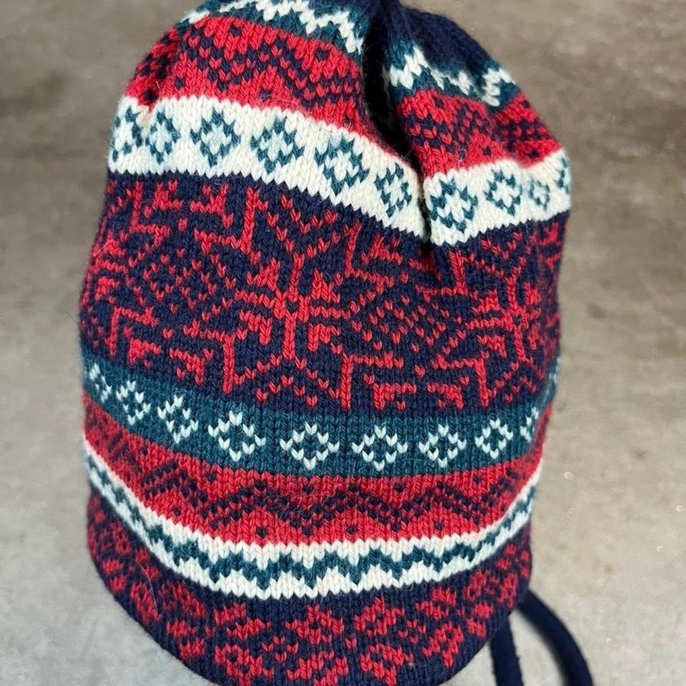 vintage‎ wool navy and red turtle fur beanie - Picture 2 of 6